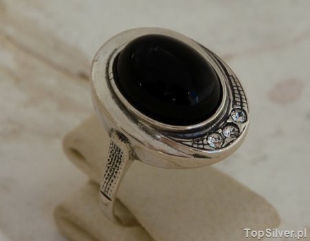 Image of DUOMO - srebrny pierścionek onyks z kryształami