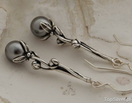 Image of MARANO - srebrne kolczyki z szarymi perłami