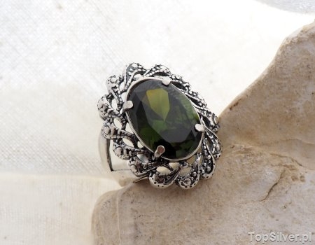 Image of CASTELLON - srebrny pierścień z oliwinem