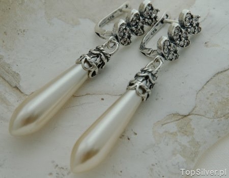 Image of aberdeen - srebrne kolczyki cyrkonie i perła