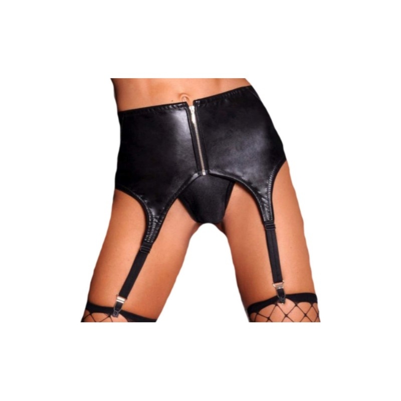 Skórzany pas do pończoch + pończochy 7heaven 