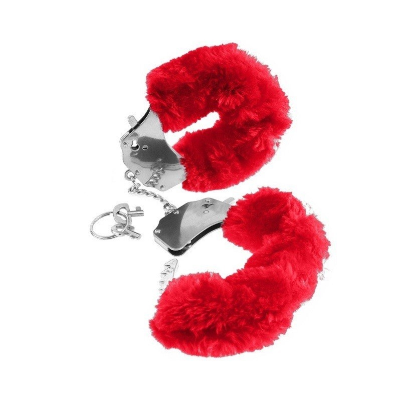 Kajdanki klasyczne - obszyte miękkim czerwonym futerkiem