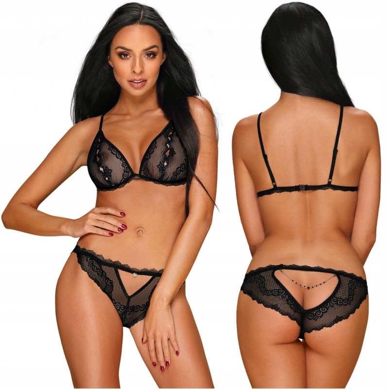 Delikatny prześwitujący komplet z wycięciami