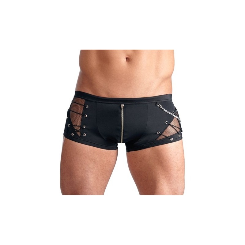 Czarne męskie bokserki z zamkiem i sznurowaniami 