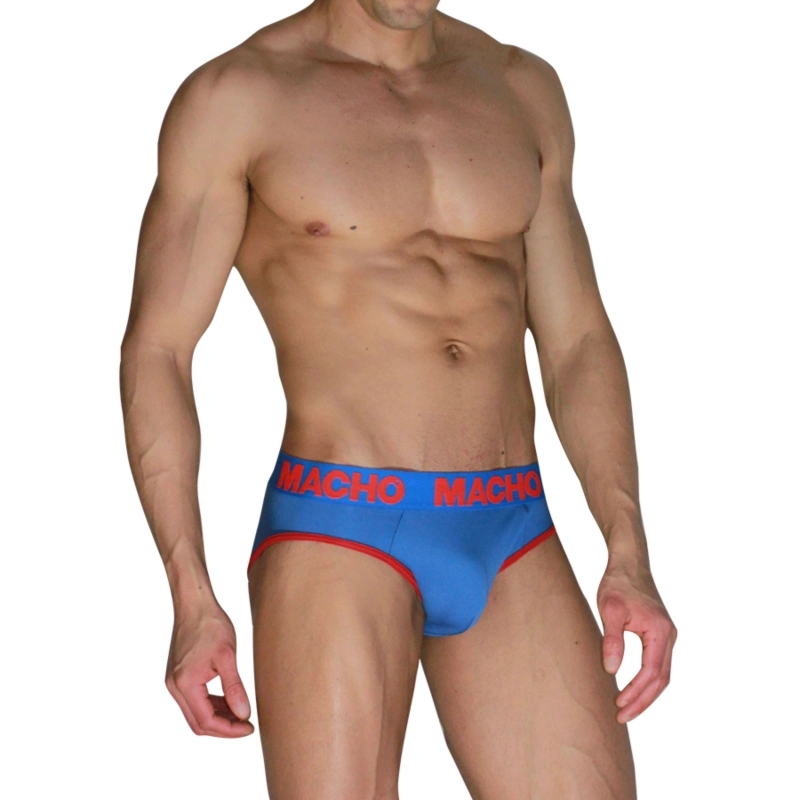 MACHO MCH005 Klasyczne figi męskie niebiesko-czerwone S Lycra z panelem push-up