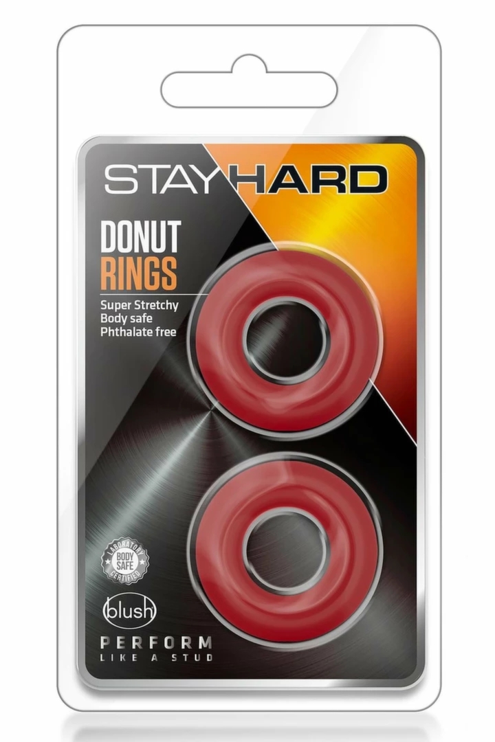 STAY HARD Donut Rings Red – zestaw 2 elastycznych pierścieni TPE, komfortowa struktura, czerwone