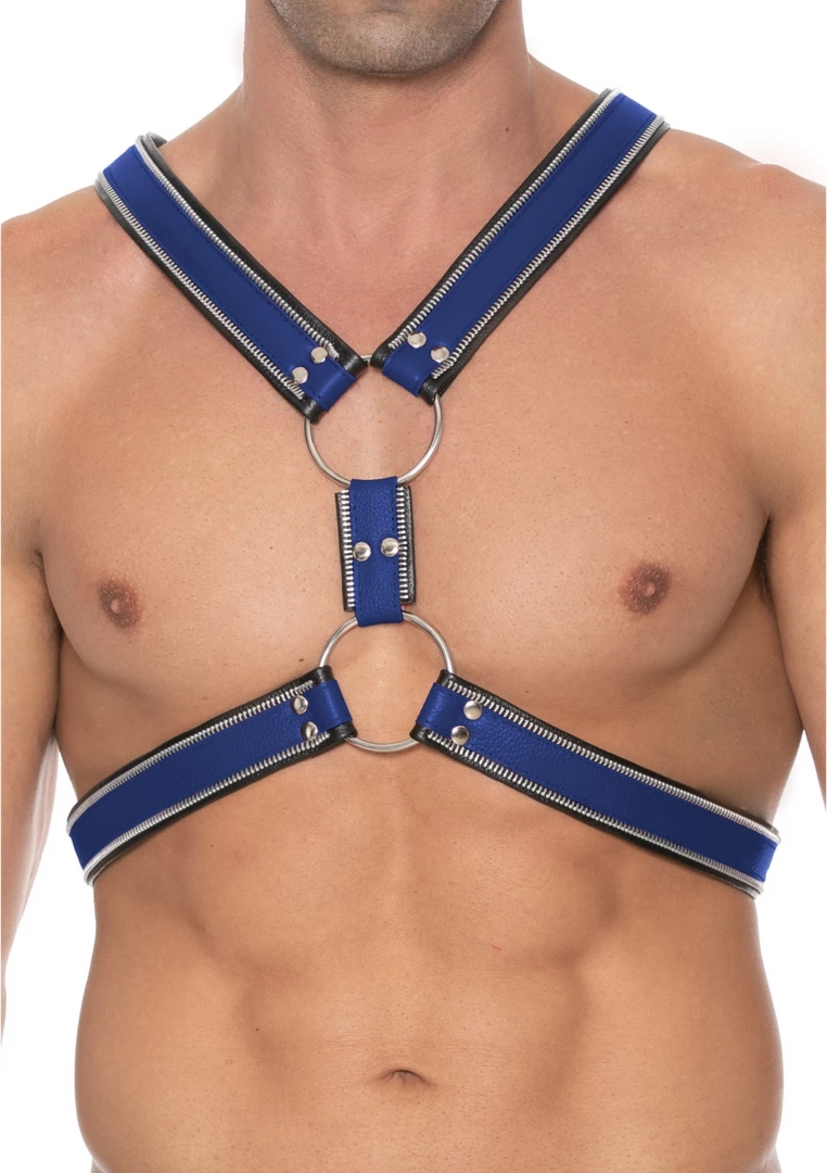 Ouch! Z-Series Uprząż Skórzana L/XL z 4 O-ringami, regulacja, stal nierdzewna