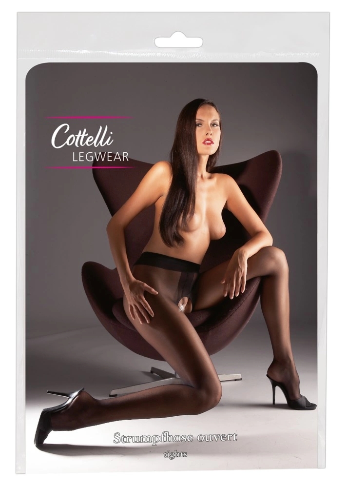 Cottelli LEGWEAR Rajstopy 20 DEN z otwartą strefą, czarne, połysk, sznurek majtkowy