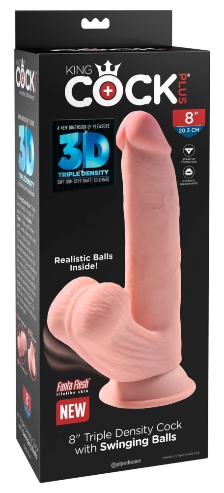 King Cock Plus Triple Density model z przyssawką 20 cm jasny beż, ruchome elementy