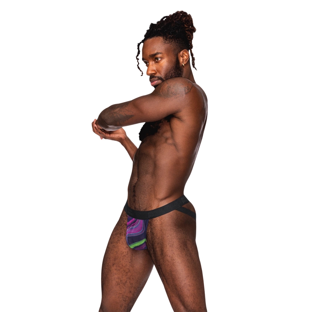 Espiral Galactica Jockstrap S/M czarny z profilowaną kieszonką i silikonowym pierścieniem Boneyard