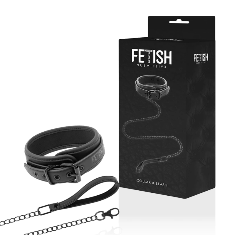 Fetish Submissive FS-Chain Collar – naszyjnik z łańcuszkiem, neoprenowe podszycie, czarny