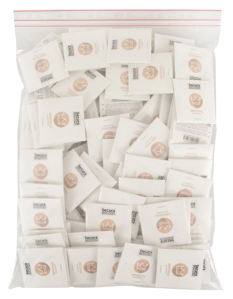 Secura Original prezerwatywy 53 mm gładkie, bezzapachowe, 100 sztuk, silikonowe nawilżenie