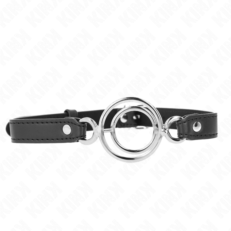 KINK Gag z wieloma O-ringami 5 cm czarny, regulowany pasek 63x2,5 cm, metalowy pierścień