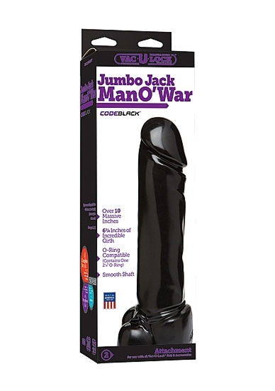 Czarne Śliskie Dildo Vac-U-Lock 1016-33-BX - CodeBlack - Jumbo Jack - Man O' War 6"