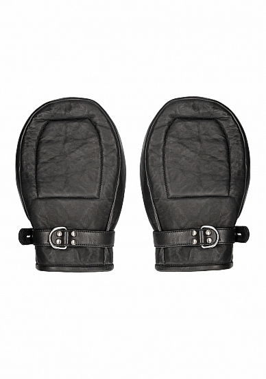 ĆWIEKOWANE RĘKAWICZKI ze skóry naturalnej BDSM - Bondage Mittens Padded With Metal Teeth - Black