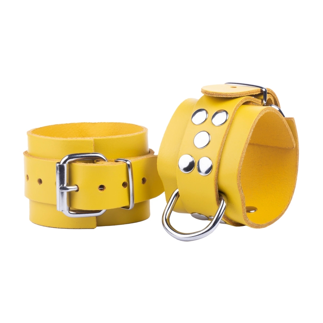 Red Leather Skórzane Kajdanki Żółte 6 cm – Regulowane, metalowe zapięcia