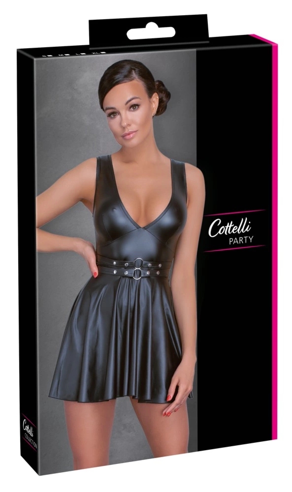 Cottelli Collection PARTY sukienka czarna L matowa z dekoltem V i paskami w talii