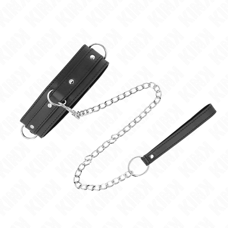 KINK Obroża z Smyczą 65 cm, 3 pierścienie, Model 1, regulacja 38-49 cm, ekoskóra, czarna
