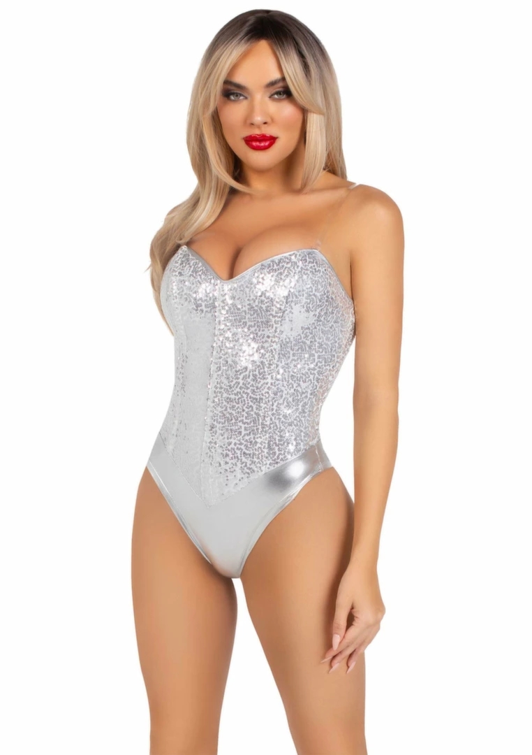 Sequin Boned Crotch Bodysuit eleganckie body cekinowe z anatomicznym usztywnieniem, czarne S