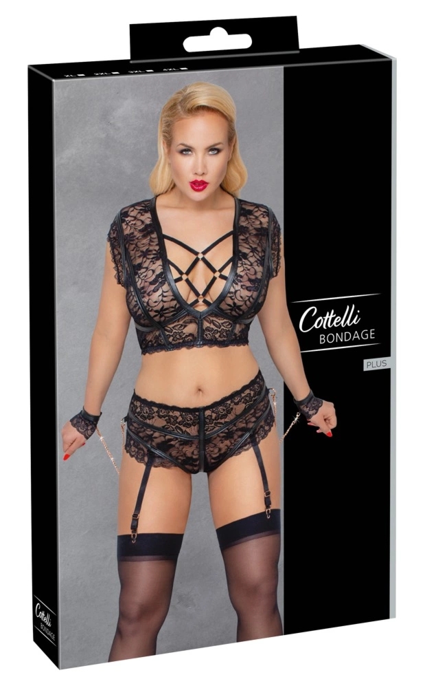 Cottelli Collection Bondage komplet koronkowy 4XL z kajdankami i ozdobnymi paskami