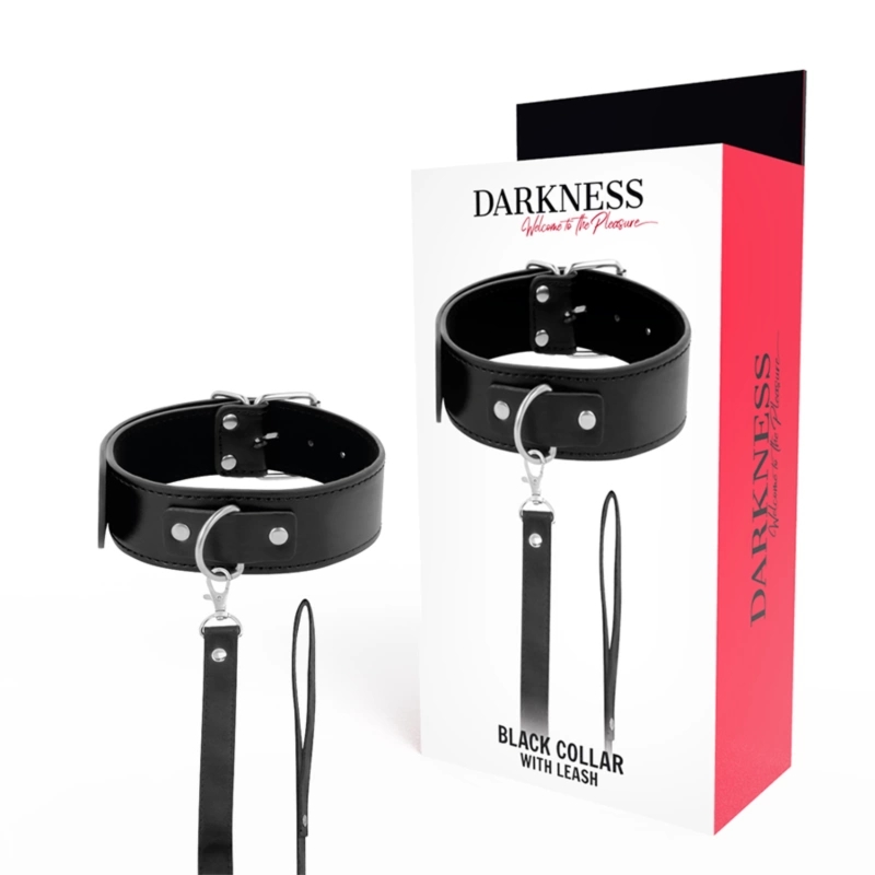 Darkness Kołnierz Pozycyjny z Smyczą, skora PVC, metalowy łańcuch, regulowany