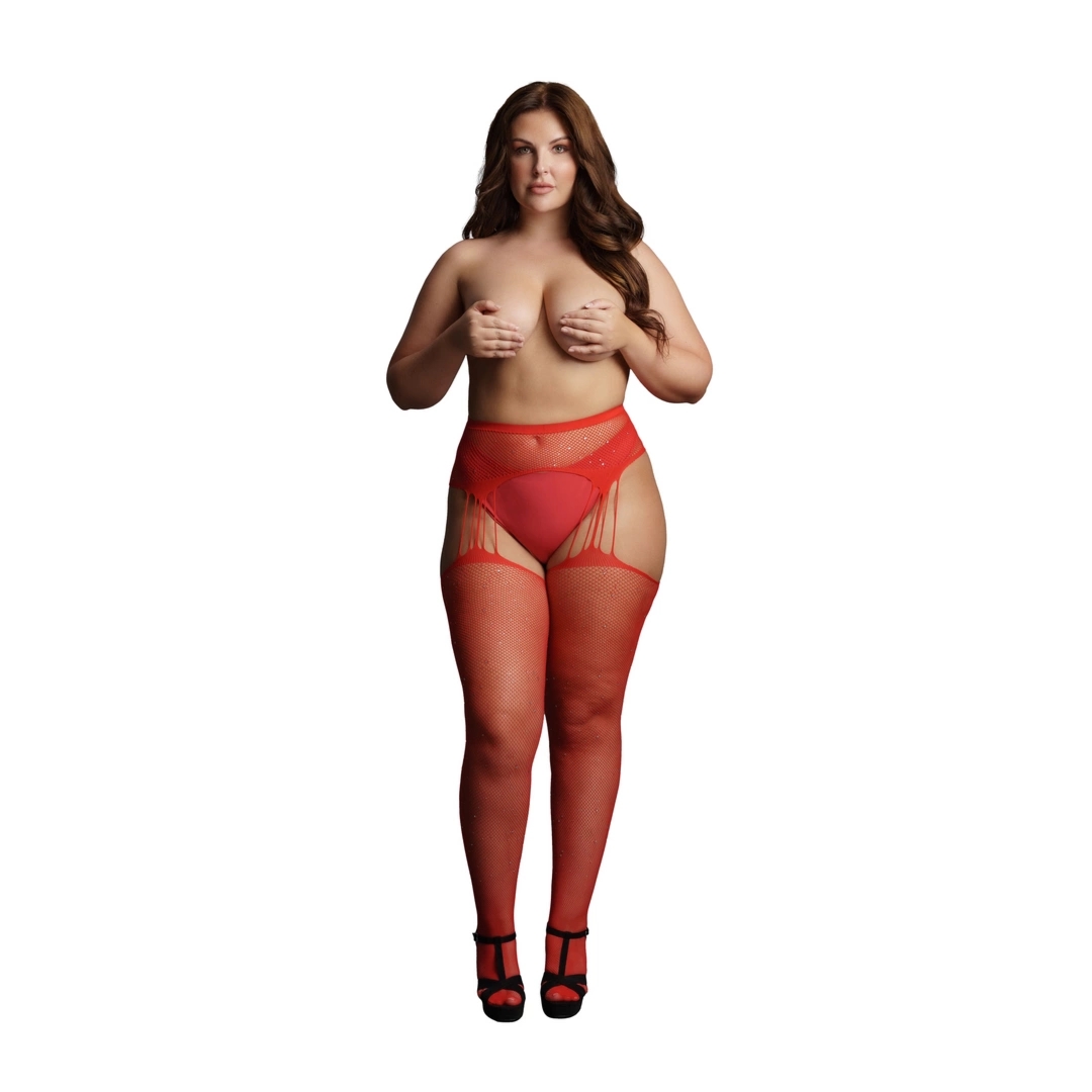 Le Desir Rajstopy siateczkowe Plus Size czarne, dekoracyjne dżety, elastyczny materiał