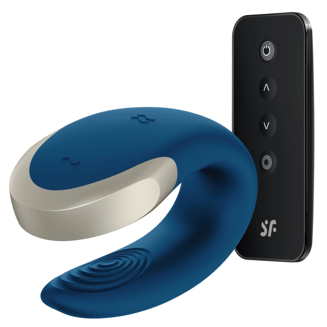 Satisfyer Double Love Blue urządzenie intymne dla par, pilot, aplikacja, IPX7