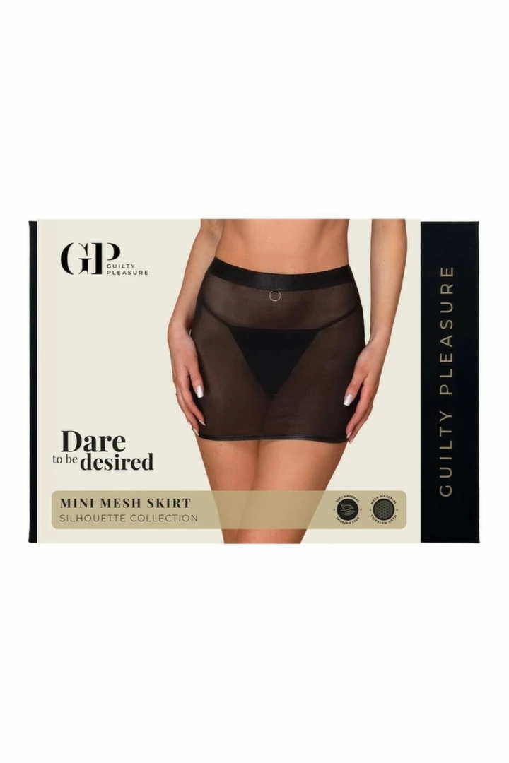 Guilty Pleasure Mini Mesh Skirt S/M – czarna mini spodniczka siateczkowa, elastyczna