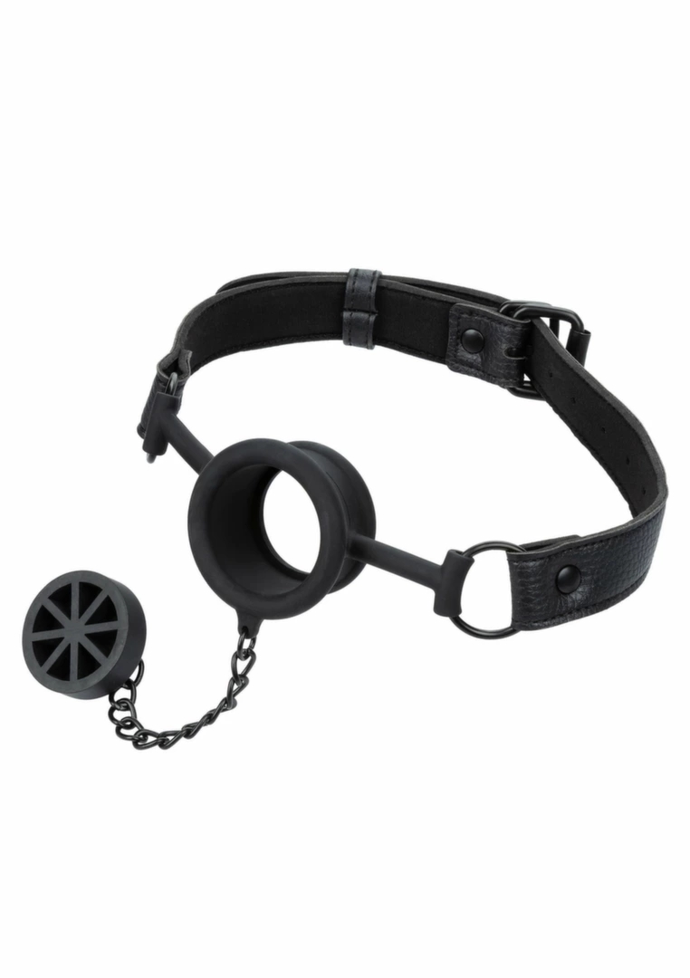 CalExotics Stopper Gag silikonowy z otworem 3,75 cm i regulowanym paskiem, czarny