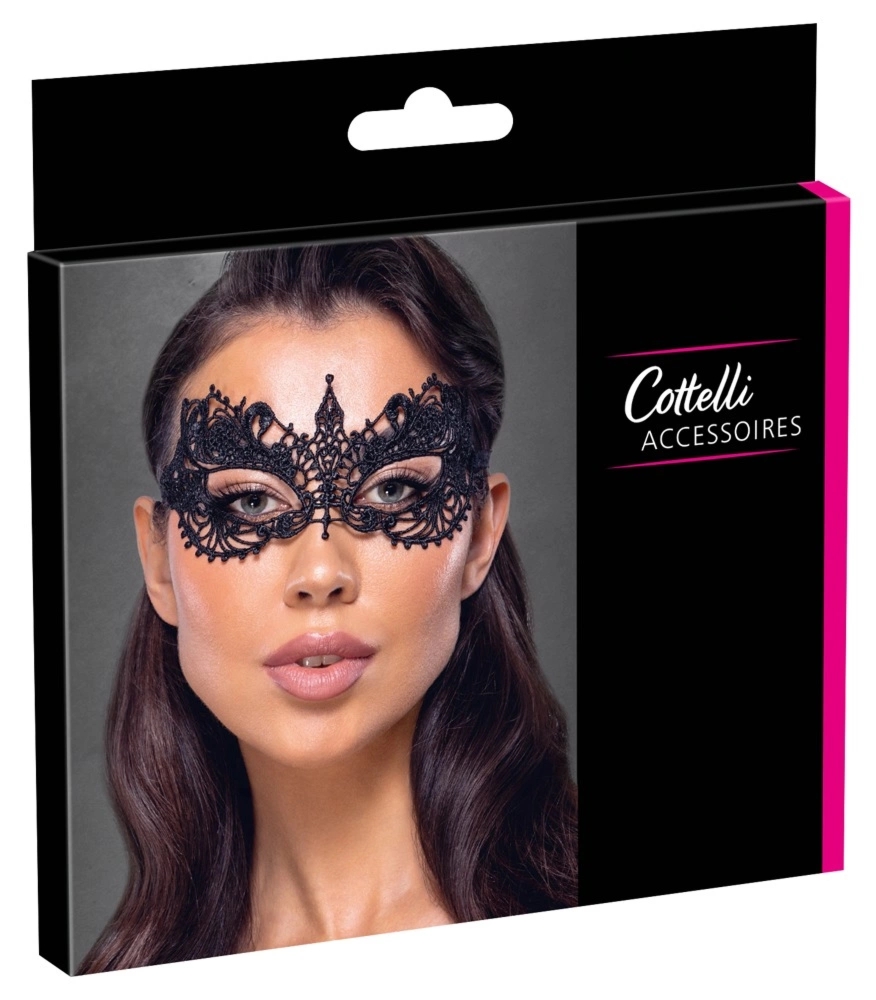 Cottelli Accessoires Czarna opaska maskująca z koronką i otworami na oczy, uniwersalna
