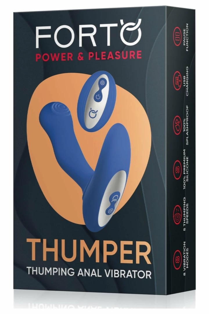 FORTO THUMPER BLUE – niebieska maszyna intymna, 8 trybów wibracji, 5 pulsacji, wodoodporna