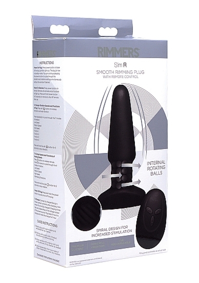 Obrotowy korek analny na sterowanie - Slim R Smooth Rimming Plug with Remote Control - czarny AF932