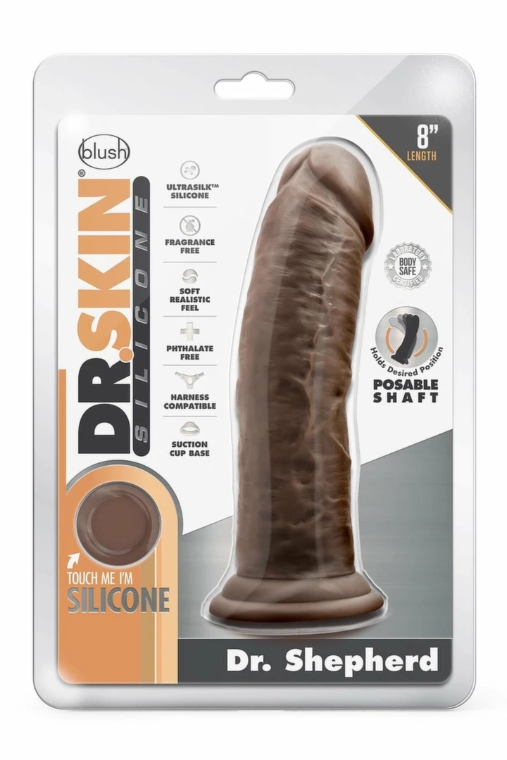 DR. SKIN Dr. Shepherd 8" silikonowy model z przyssawką, czekoladowy, Ultrasilk®