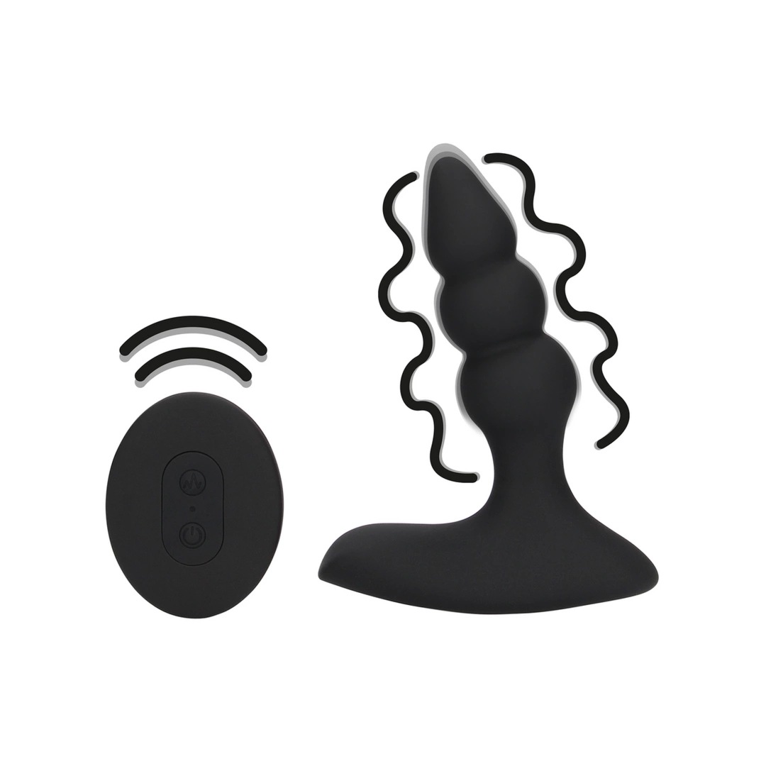 Loveline Plug z Wibracją i Pilotem Licorice Black, anatomiczny silikonowy model z koralikami