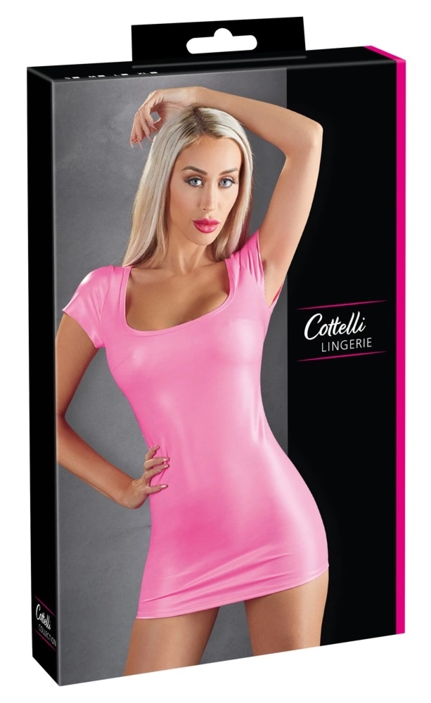 Cottelli PARTY mini sukienka L różowa z okrągłym dekoltem, elastyczna, podkreślająca sylwetkę