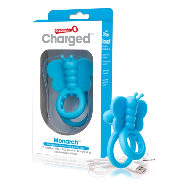 Sexshop - The Screaming O- Charged Monarch Wearable Butterfly Vibe Niebieski - Pierścień wibrujący motylek na penisa - online