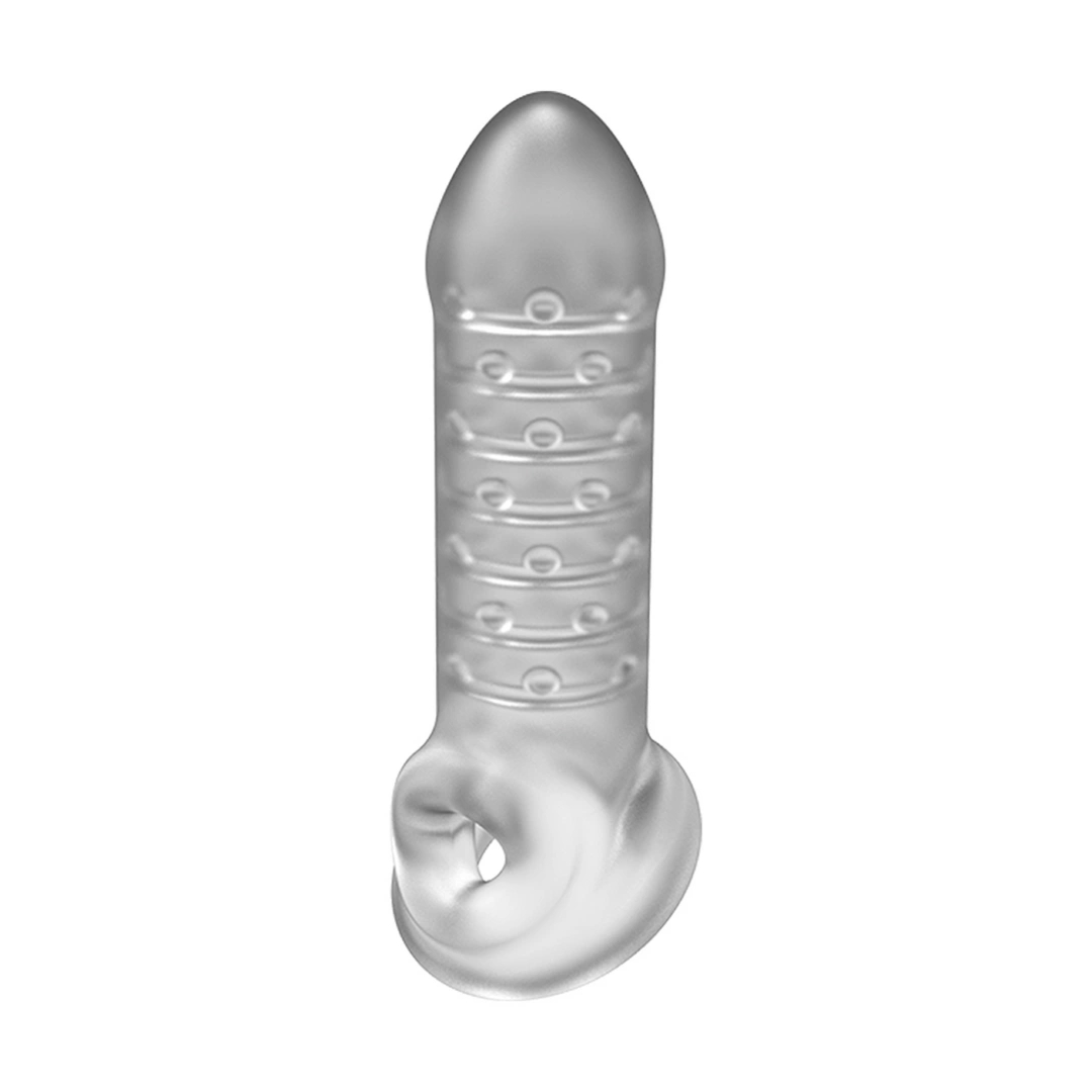 Doc Johnson OptiMALE Thick Extender z paskiem kulkowym, transparentny, żebrowana tekstura