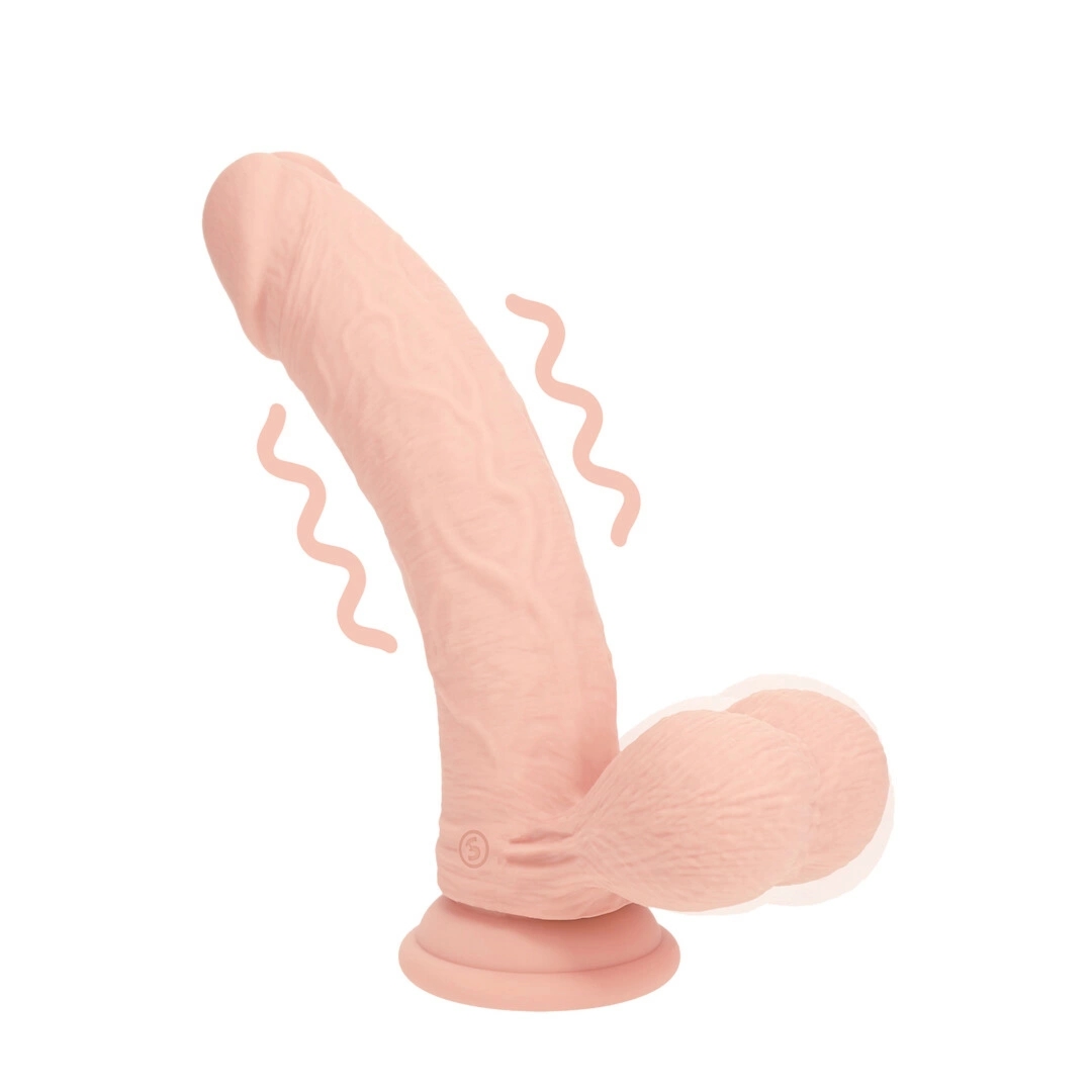 Shots Dual Density Curved Liquid Silicone Vibrator – 18 cm, beżowy, wyprofilowany, ładowalny