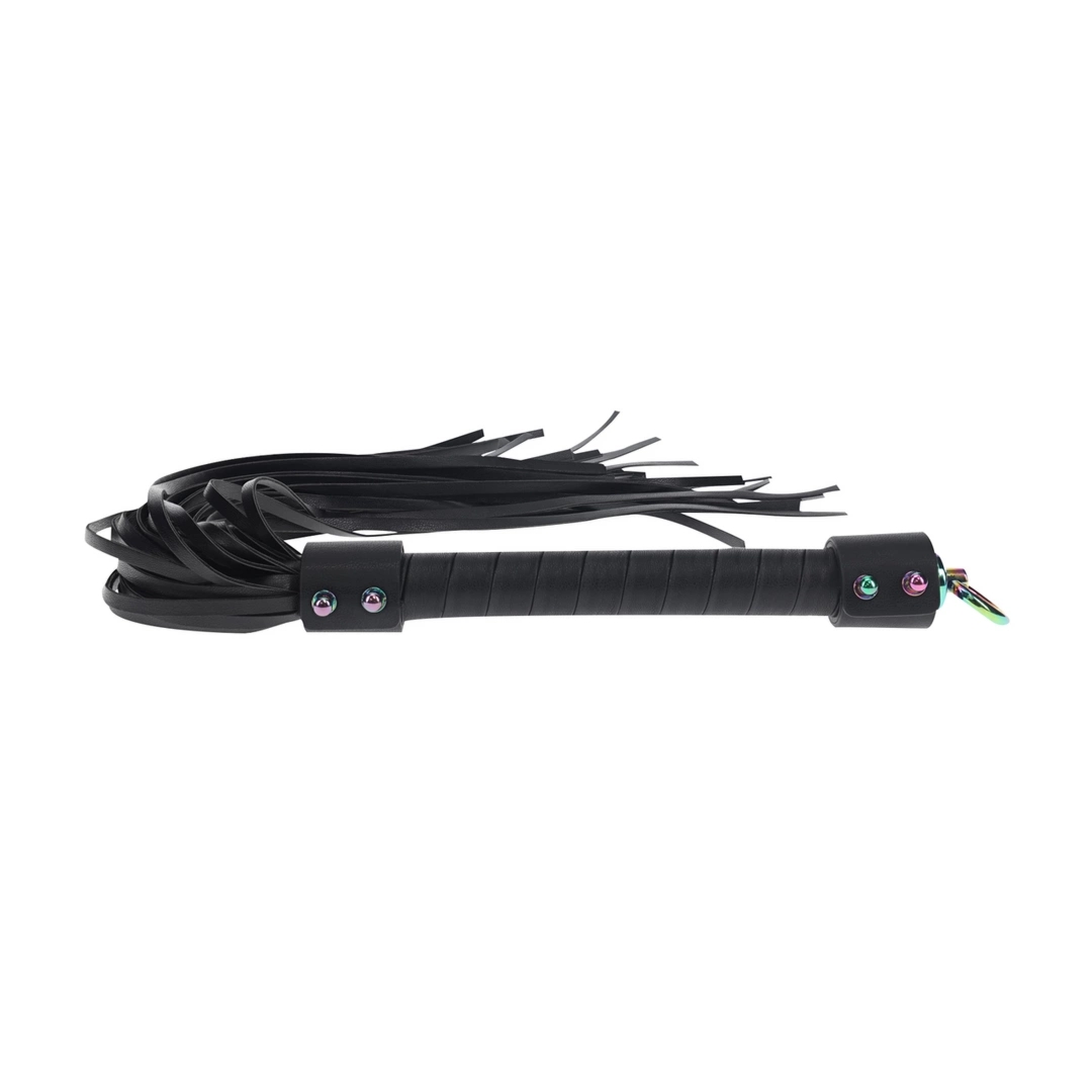 Ouch! Venice Collection Flogger Black – elegancki bat skorzany z ergonomicznym uchwytem, iryzujące wykończenie