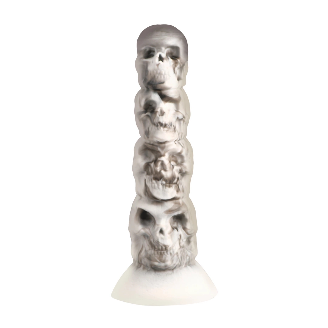 XR Brands Tower of Doom silikonowy model fantasy z motywem czaszek, szary, 18 cm, przyssawka