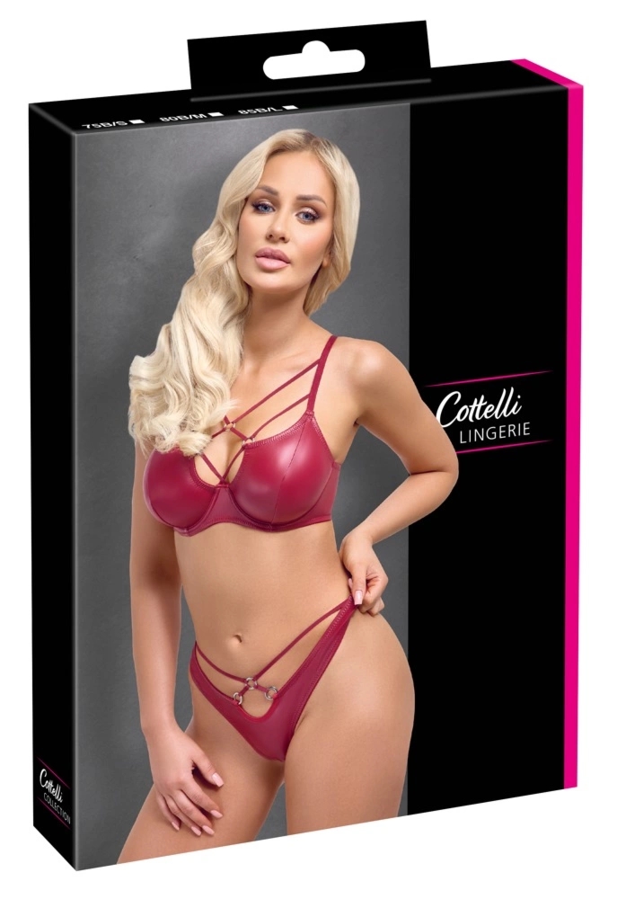 Cottelli Lingerie Komplet Wet Look Biustonosz na Fiszbinach i Stringi Paseczki Czerwone 75B/S