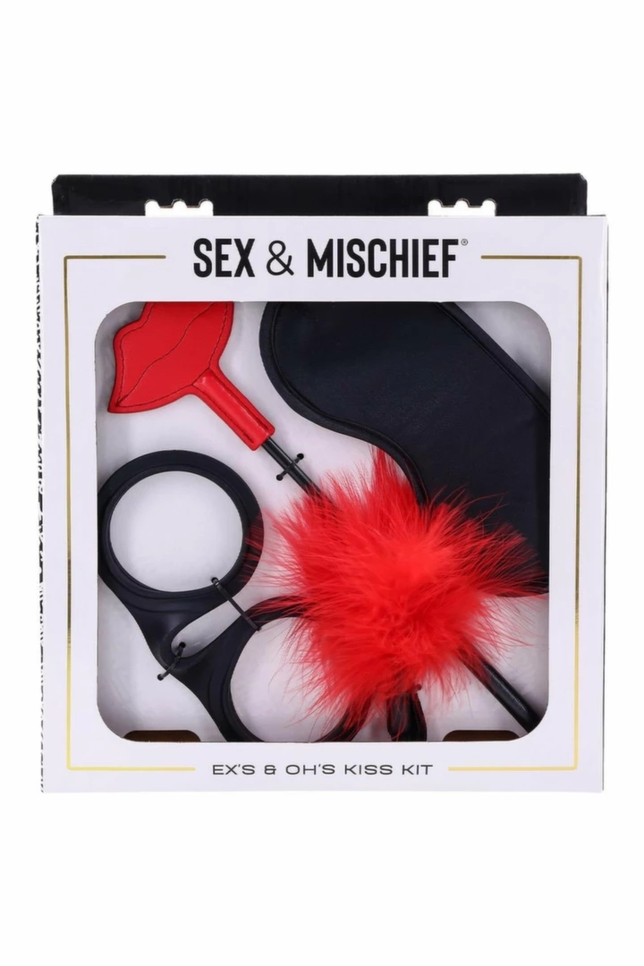 SPORTSHEETS EX'S AND OH'S KISS KIT zestaw akcesoriów z opaską, silikonowe kajdanki