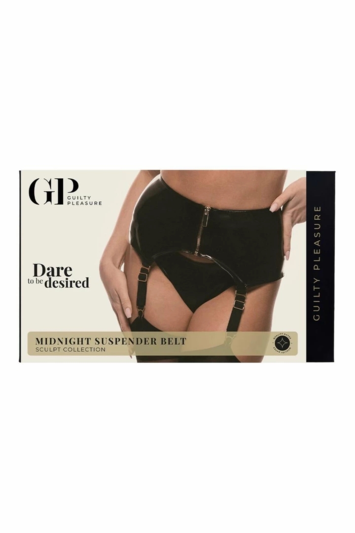 GUILTY PLEASURE Midnight Suspender Belt czarny XXL – pas do pończoch Datex z zamkiem i regulacją