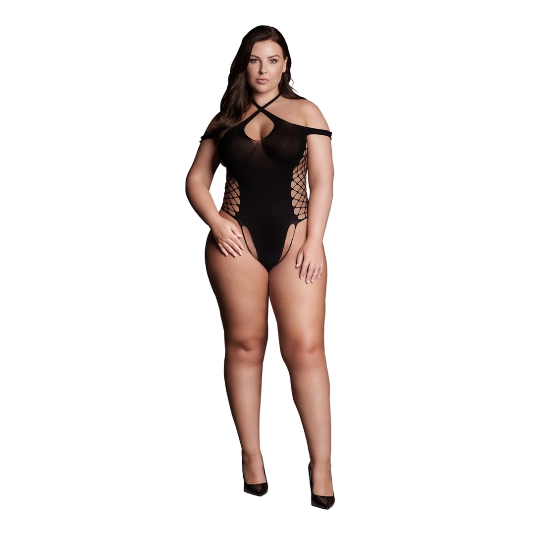 Le Desir Leda Body Plus Size, Krzyżowany Dekolt, Czarny XL-XXXXL, Elastyczna Tkanina