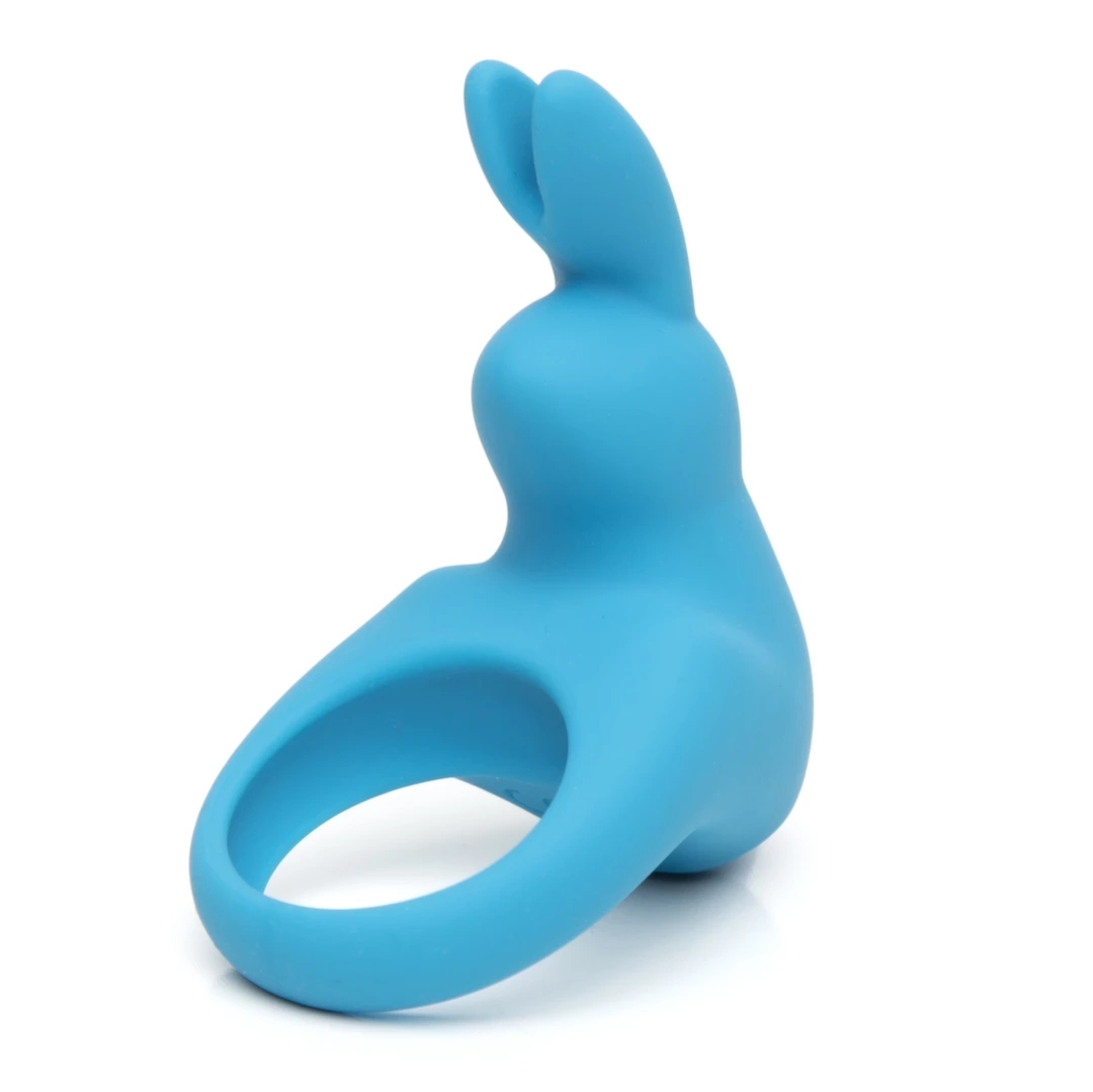 Happy Rabbit Blue – silikonowy pierścień wibrujący z uszami, 12 trybów, ładowanie USB, wodoodporny