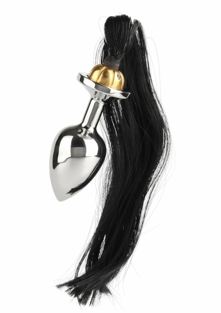 Mr. Steel Black Hair Pony Tail Rosebud stalowy model z czarnym syntetycznym ogonem, anatomiczny kształt