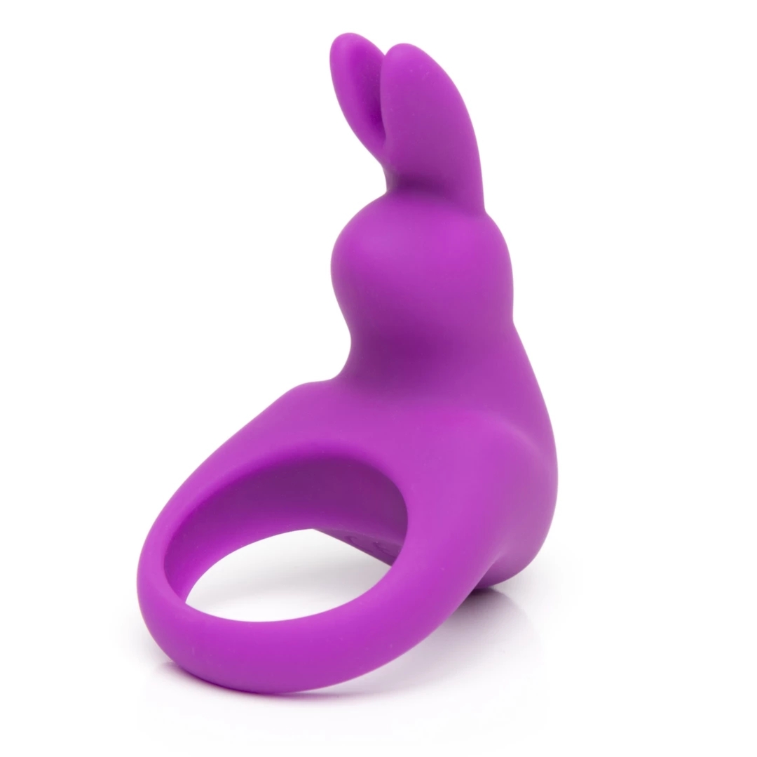 Happy Rabbit Rechargeable Vibrating Rabbit Ring Purple – silikonowy pierścień wibrujący, 12 trybów, USB