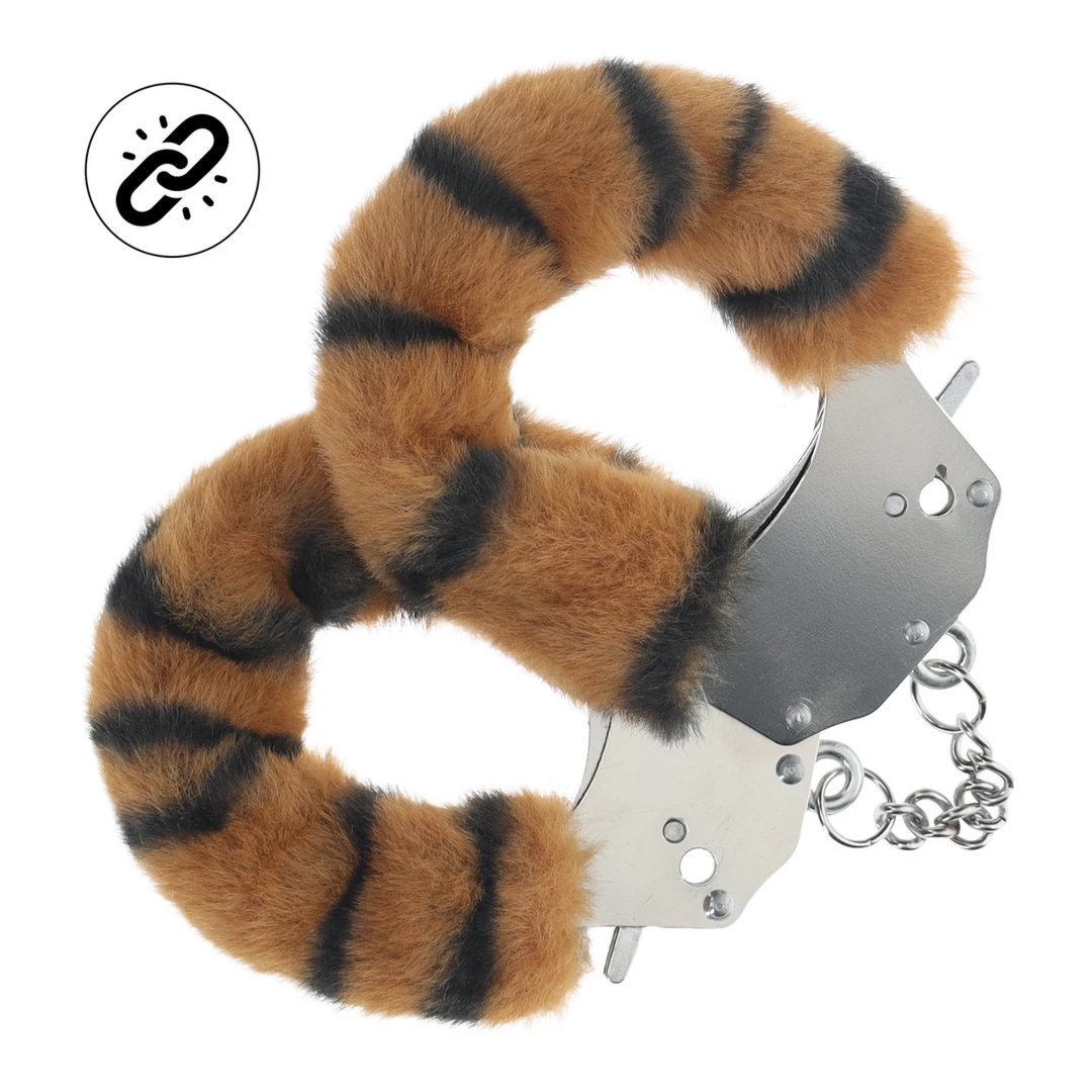 Ouch! Tiger Puszyste Kajdanki Heavy-Duty – metalowe, motyw tygrysi, szybkie uwolnienie