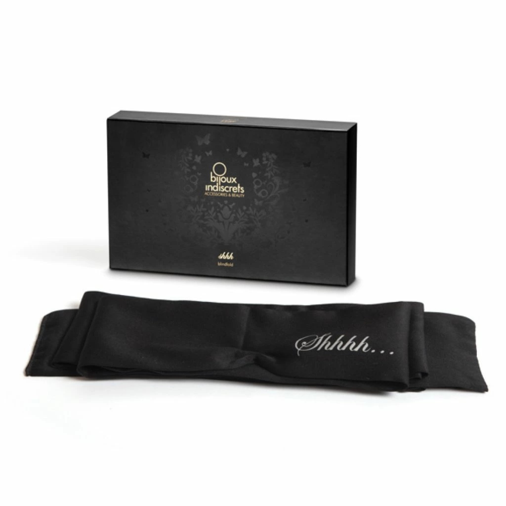 Bijoux Indiscrets Shhh Black – satynowa opaska na oczy, uniwersalna, czarna, regulowana