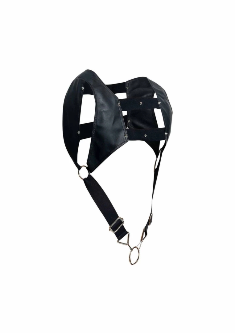 DNGEON Top Cockring Harness skórzana uprząż z centralnym pierścieniem, czarny, regulacja